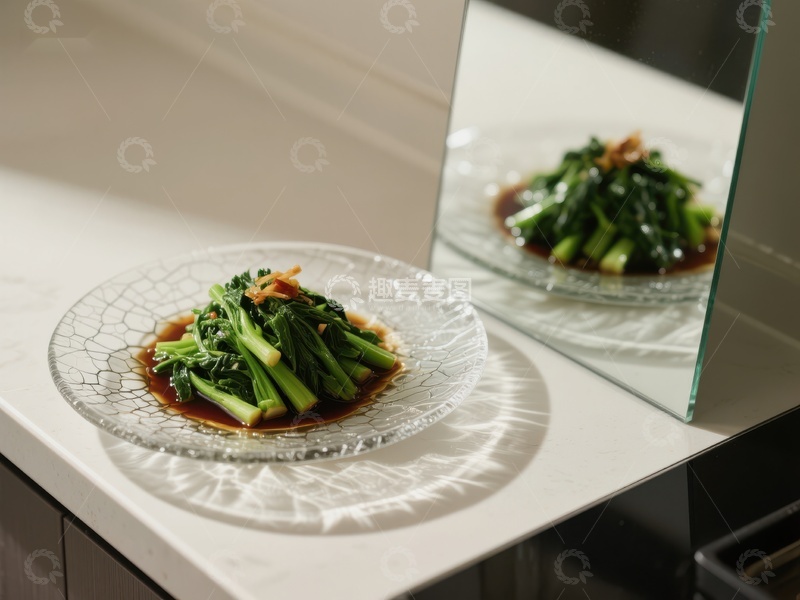 高清大图下载【趣麦麦图】清炒时蔬盛于透明盘中