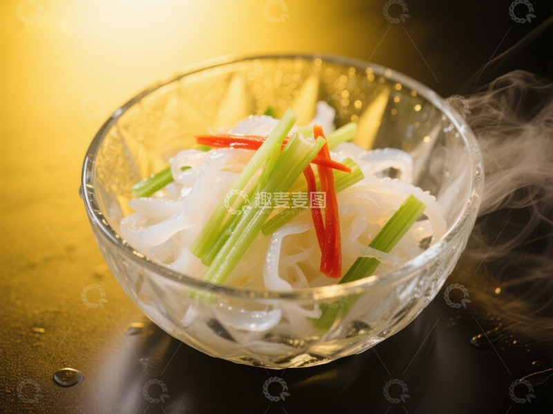 高清大图下载【趣麦麦图】热气腾腾的透明面条配青红椒