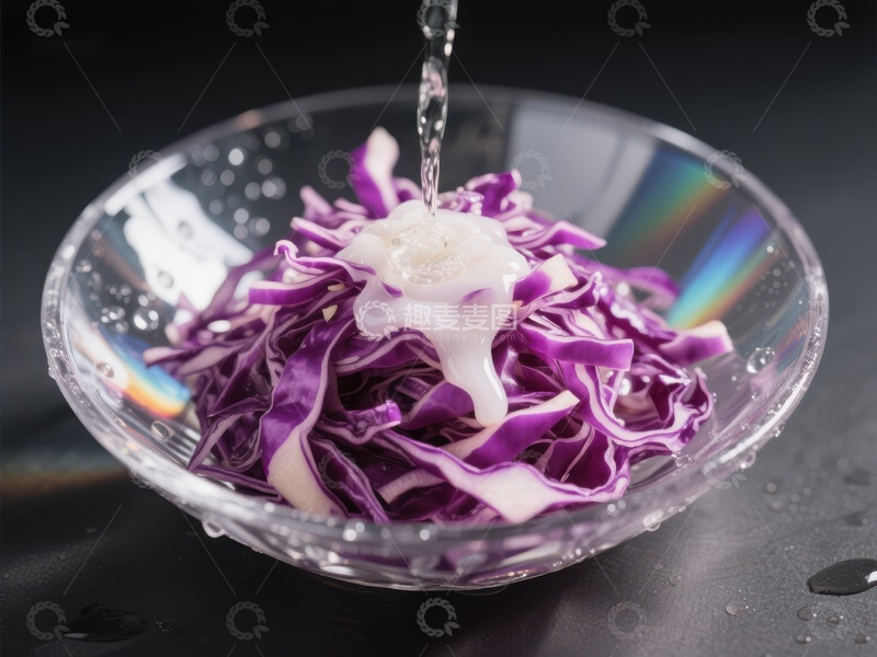 高清大图下载【趣麦麦图】紫甘蓝沙拉配酸奶油，水流浇灌