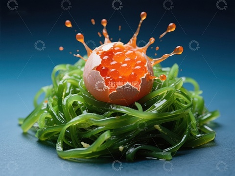 海藻上的鱼子酱爆裂瞬间