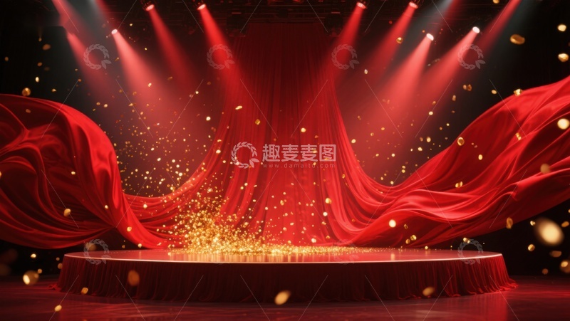 高清大图下载【趣麦麦图】华丽舞台幕布与金色光芒