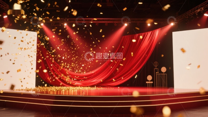 高清大图下载【趣麦麦图】华丽舞台灯光与金色礼花