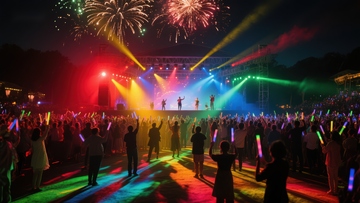 夜空烟花下的舞台表演