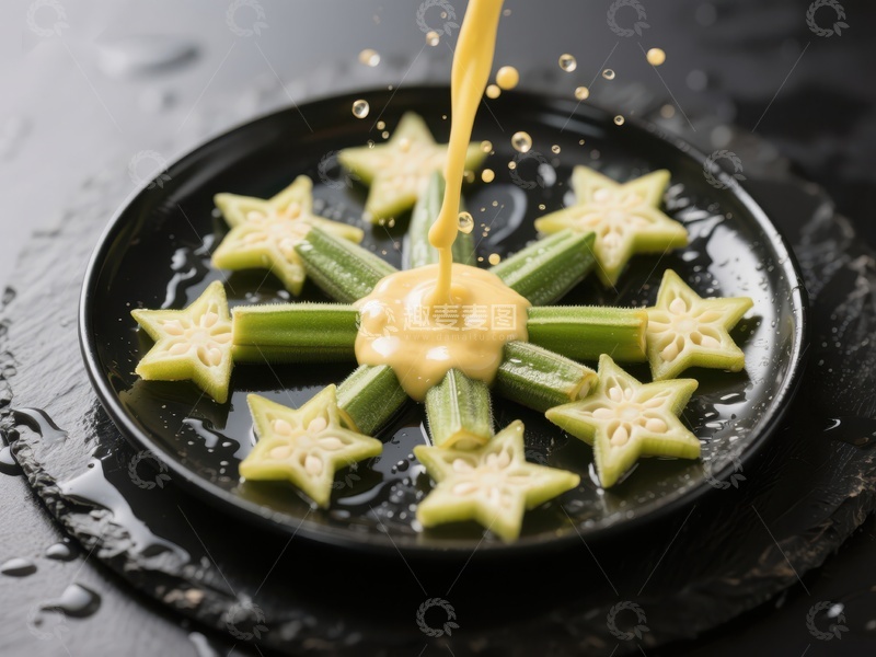 高清大图下载【趣麦麦图】创意摆盘：秋葵星星配酱汁