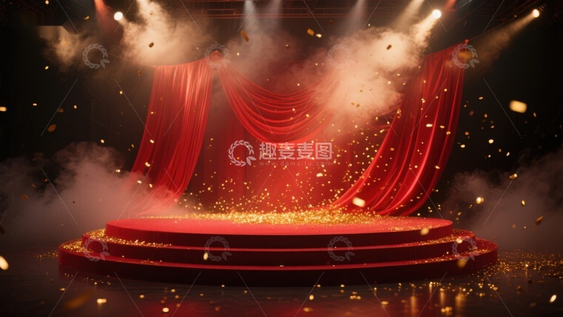 高清大图下载【趣麦麦图】华丽舞台帷幕与金色光芒