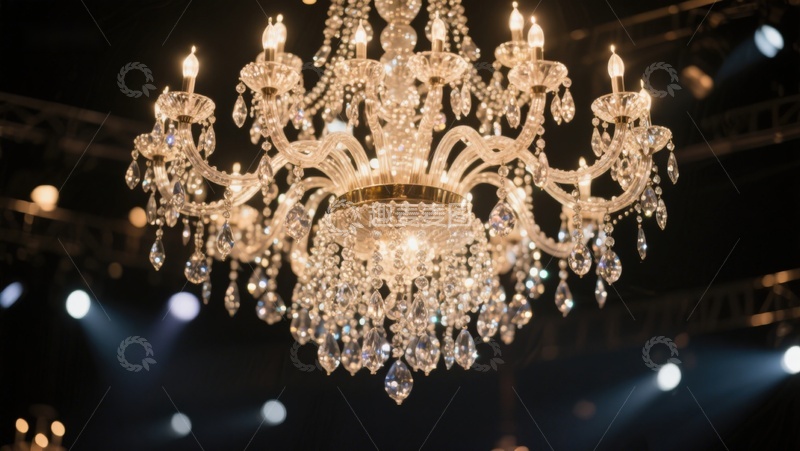 高清大图下载【趣麦麦图】华丽水晶吊灯在舞台灯光下闪耀