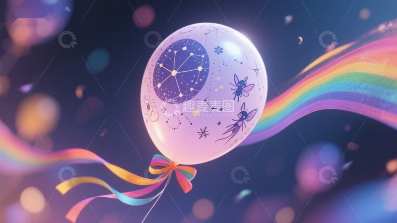 高清大图下载【趣麦麦图】星空气球与彩虹的梦幻场景