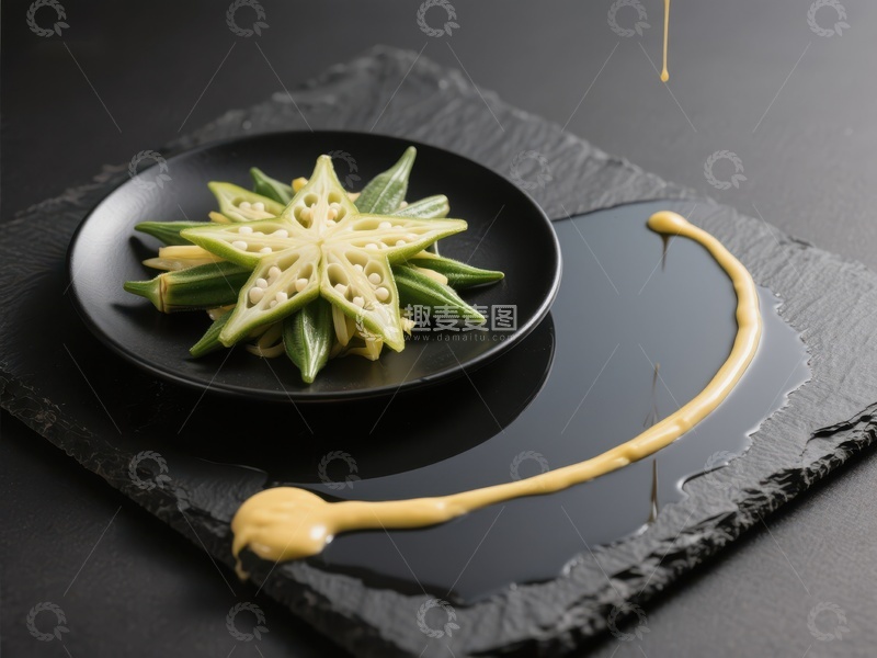 高清大图下载【趣麦麦图】精致莲藕摆盘与芥末酱装饰