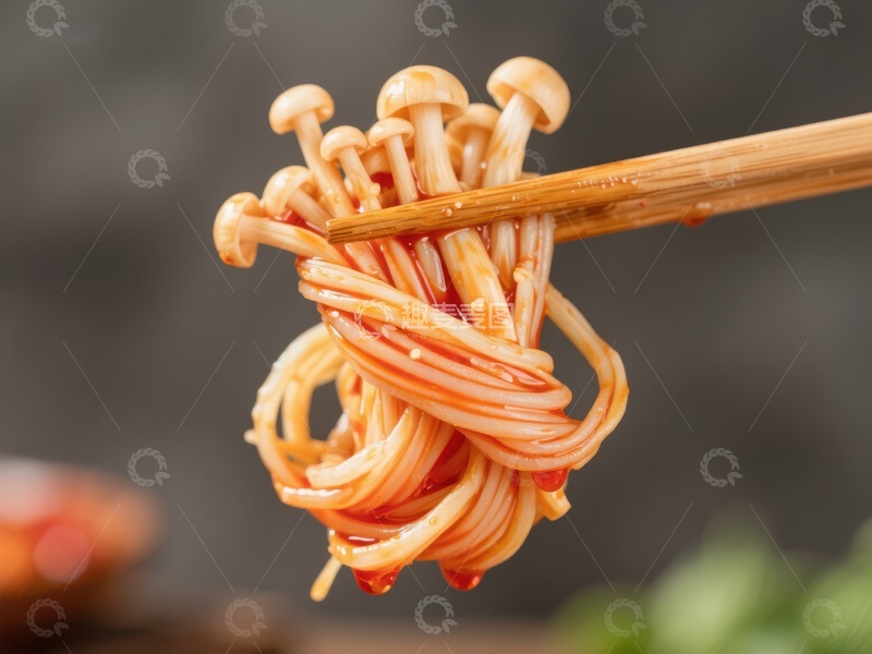 高清大图下载【趣麦麦图】筷子夹起金针菇拌面