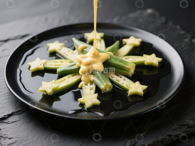高清大图下载【趣麦麦图】秋葵配芥末酱，创意摆盘