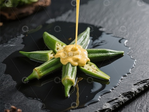 秋葵配芥末酱，精致摆盘