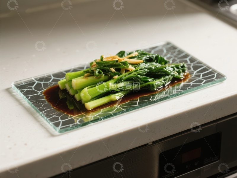 高清大图下载【趣麦麦图】清炒绿叶蔬菜配酱油