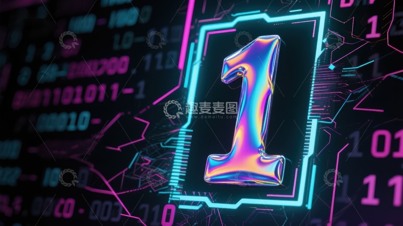 高清大图下载【趣麦麦图】数字1的霓虹科技艺术展示