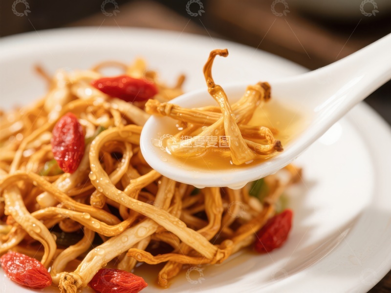 高清大图下载【趣麦麦图】金针菇枸杞汤，清新美味