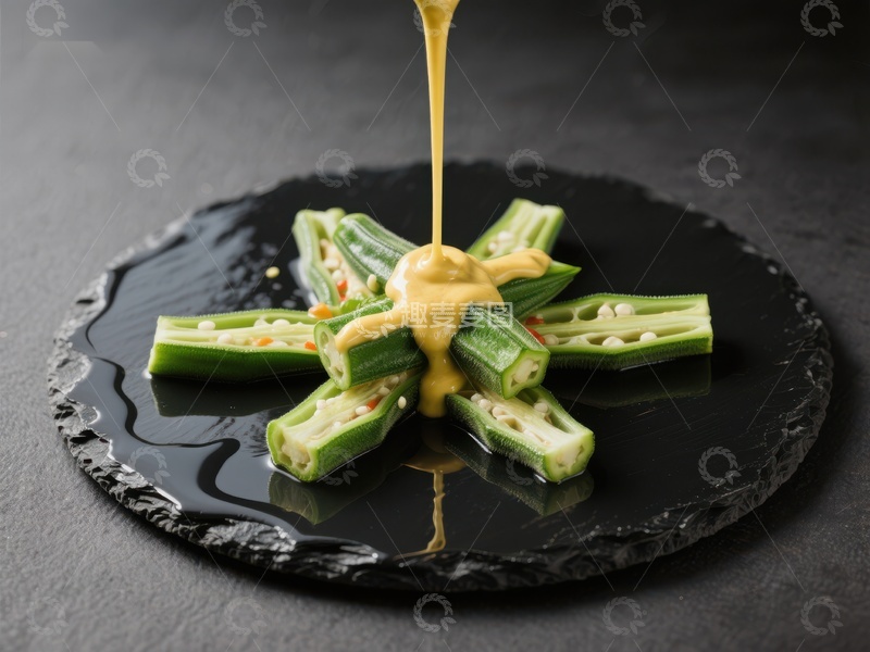 高清大图下载【趣麦麦图】秋葵配酱汁，精致摆盘