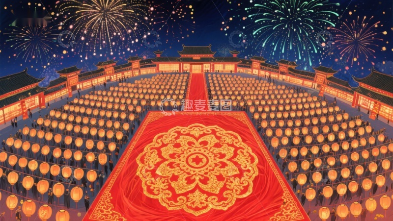 高清大图下载【趣麦麦图】夜景宫殿庆典，灯火辉煌