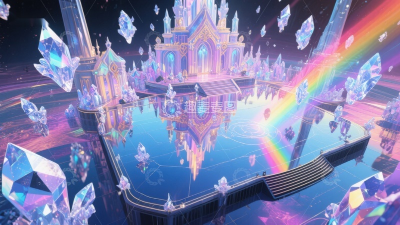 高清大图下载【趣麦麦图】梦幻水晶城堡与彩虹倒影