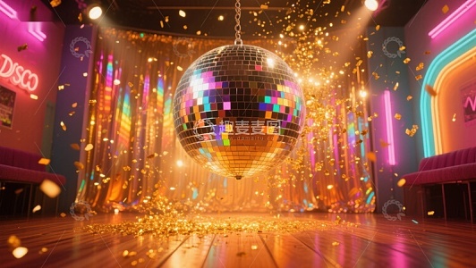 闪耀迪斯科球与金色纸屑