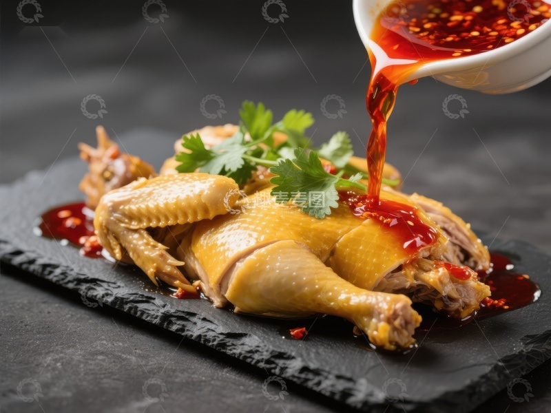 高清大图下载【趣麦麦图】香辣酱汁淋鸡，美味佳肴
