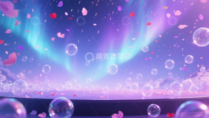 高清大图下载【趣麦麦图】极光下的泡泡与花瓣