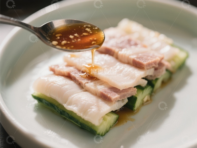 高清大图下载【趣麦麦图】精致菜肴：肉片与黄瓜卷配酱汁