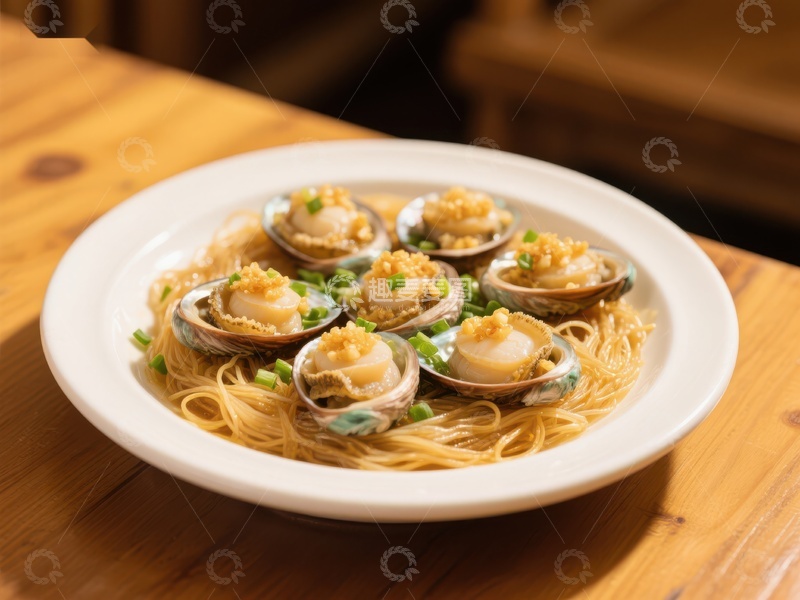 高清大图下载【趣麦麦图】鲍鱼蒸粉丝，美味海鲜佳肴
