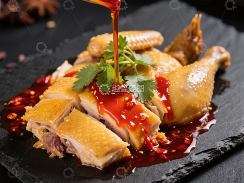 高清大图下载【趣麦麦图】香辣淋汁鸡肉美食特写