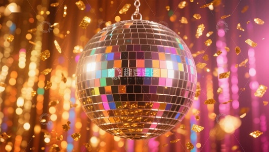 闪耀迪斯科球与金色闪光