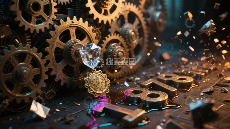 高清大图下载【趣麦麦图】机械齿轮与神秘符号的奇幻场景