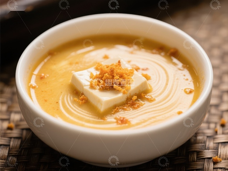 蛋羹配豆腐，撒上金丝点缀