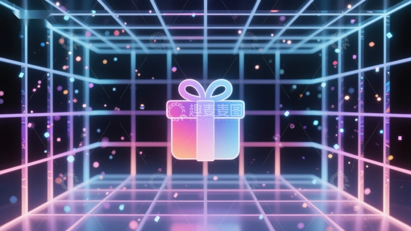 高清大图下载【趣麦麦图】霓虹礼盒在网格空间中闪烁