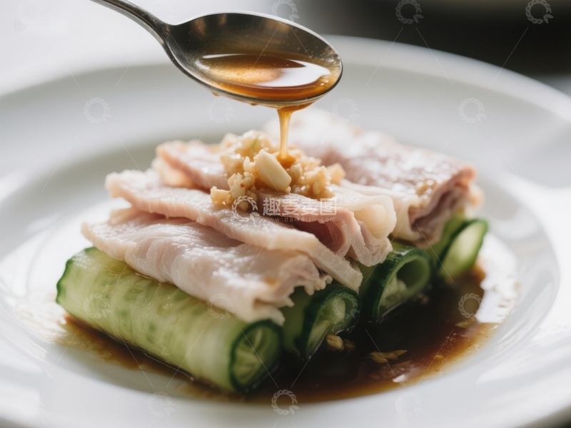 高清大图下载【趣麦麦图】蒜泥白肉配黄瓜卷