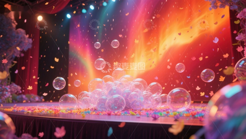 高清大图下载【趣麦麦图】泡泡与彩虹灯光的梦幻舞台