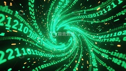 二进制数据流的绿色螺旋隧道
