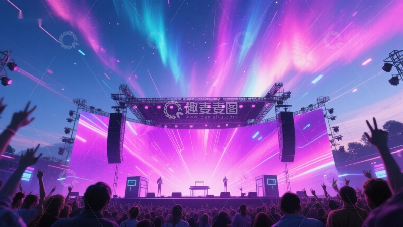 高清大图下载【趣麦麦图】炫彩灯光下的大型户外音乐会