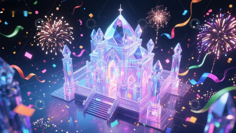高清大图下载【趣麦麦图】梦幻水晶城堡与烟花庆典