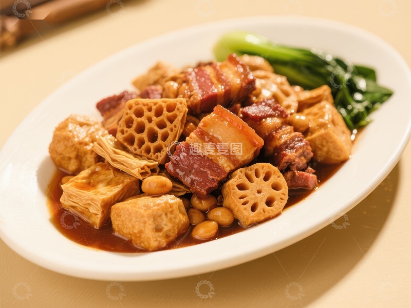 高清大图下载【趣麦麦图】莲藕五花肉炖豆腐