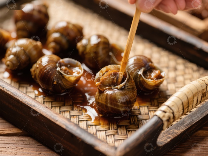 高清大图下载【趣麦麦图】美味田螺，筷子夹取特写