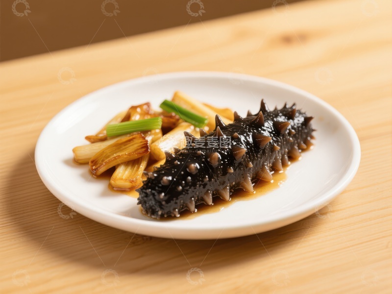 高清大图下载【趣麦麦图】海参配葱段，美味中式佳肴