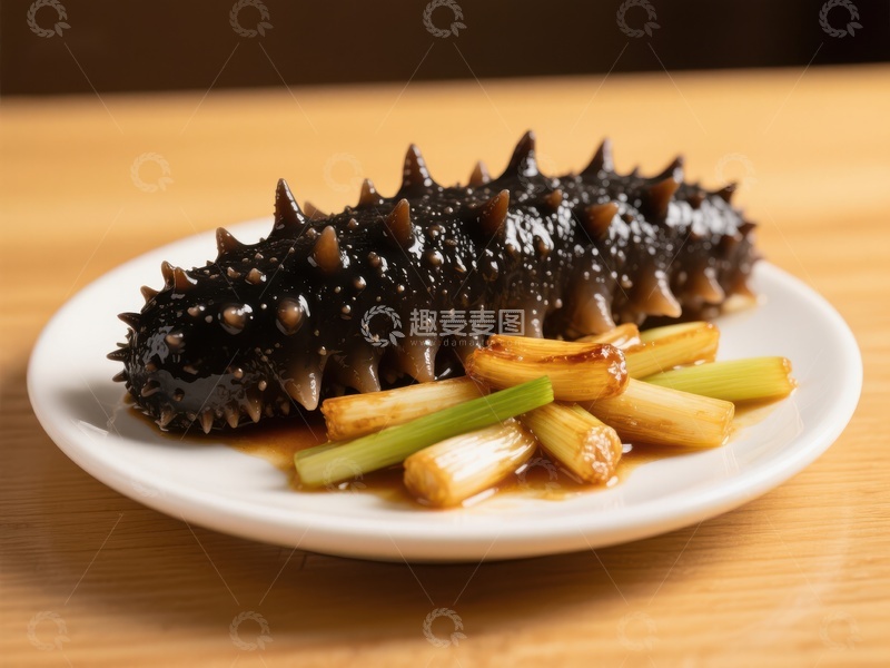 高清大图下载【趣麦麦图】海参配葱段，精致中式菜肴