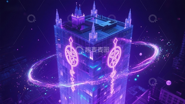 霓虹光芒环绕的未来建筑