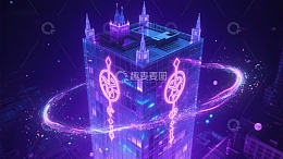 霓虹光芒环绕的未来建筑