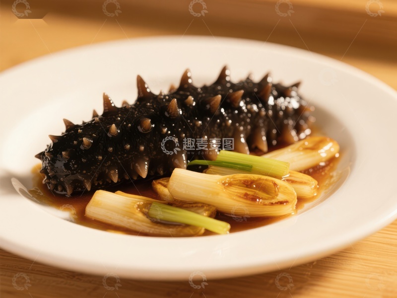 高清大图下载【趣麦麦图】海参配葱段，美味中式佳肴