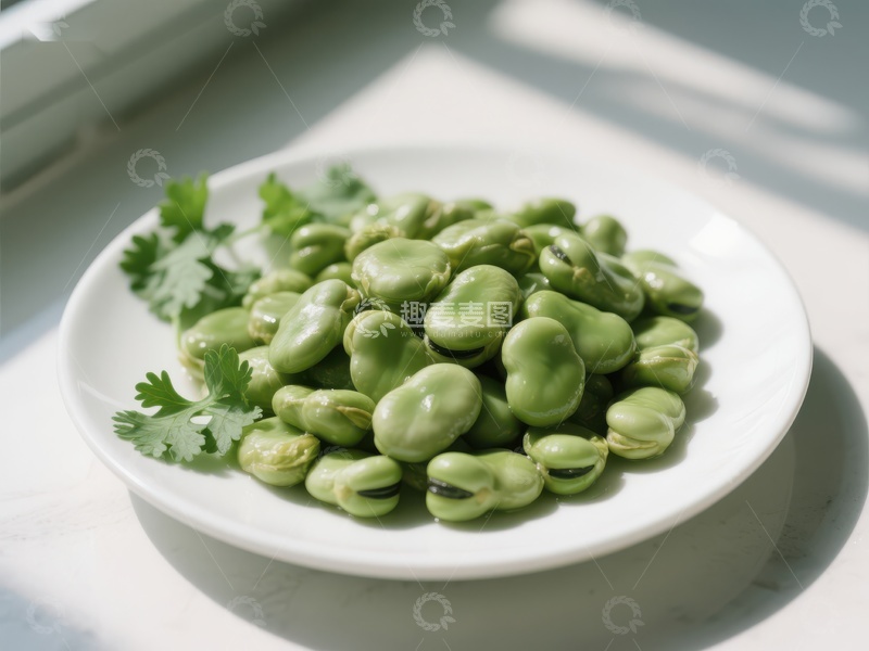 高清大图下载【趣麦麦图】新鲜蚕豆配香菜，健康美味