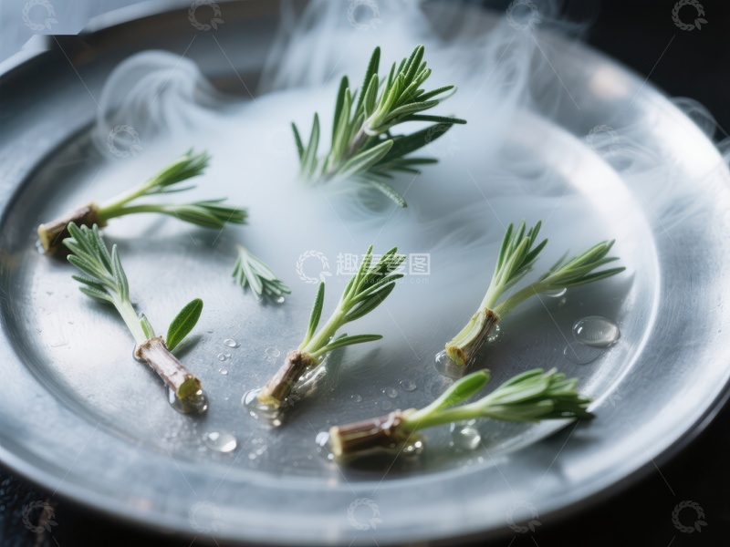 高清大图下载【趣麦麦图】蒸汽中的迷迭香枝条