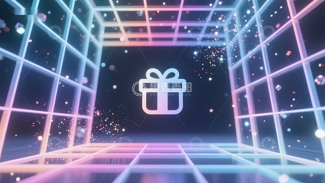 未来感礼物图标与光栅背景