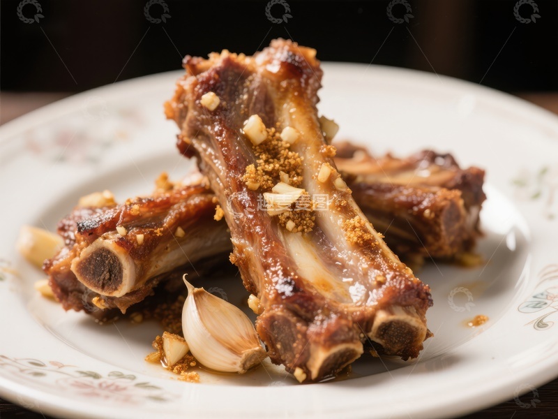 高清大图下载【趣麦麦图】香煎排骨配蒜粒