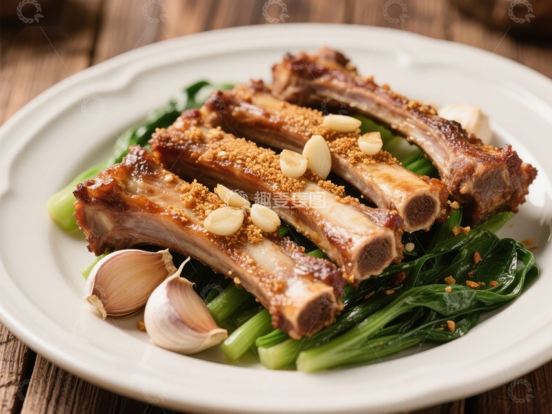 高清大图下载【趣麦麦图】蒜香排骨配青菜