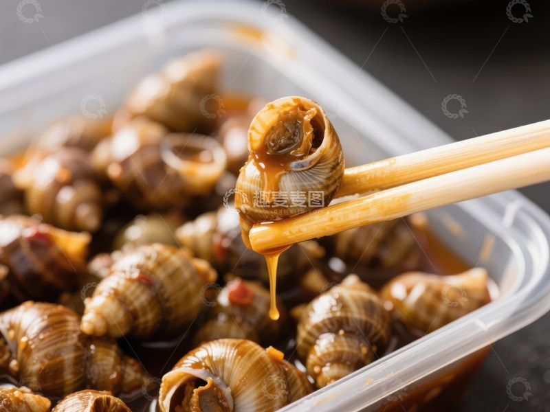 高清大图下载【趣麦麦图】美味螺蛳，筷子夹起特写