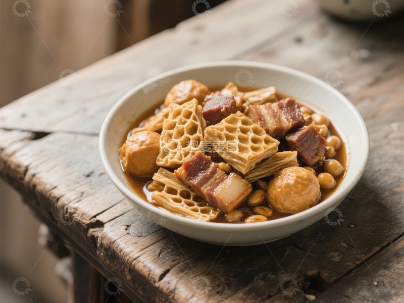 高清大图下载【趣麦麦图】传统美食：豆皮与肉片的完美结合